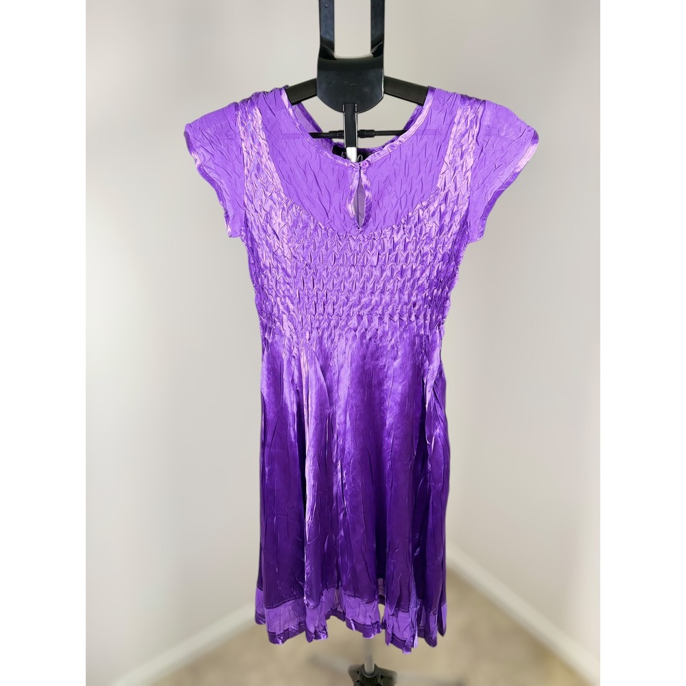 Expo New York Vintage Purple Smocked Crinkle Dress Petite PS Formal‎ Prom Y2K